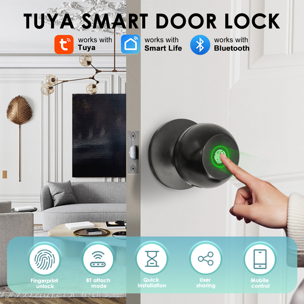 Tech For Office - กุญแจล็อคประตูอิเล็กทรอนิกส์ Tuya สมาร์ทล็อคประตูภายนอก ล็อคด้วยลายนิ้วมือ กุญแจอัจฉริยะสำหรับบ้านอัจฉริยะ ปลดล็อคได้สำหรับอพาร์ทเมนต์