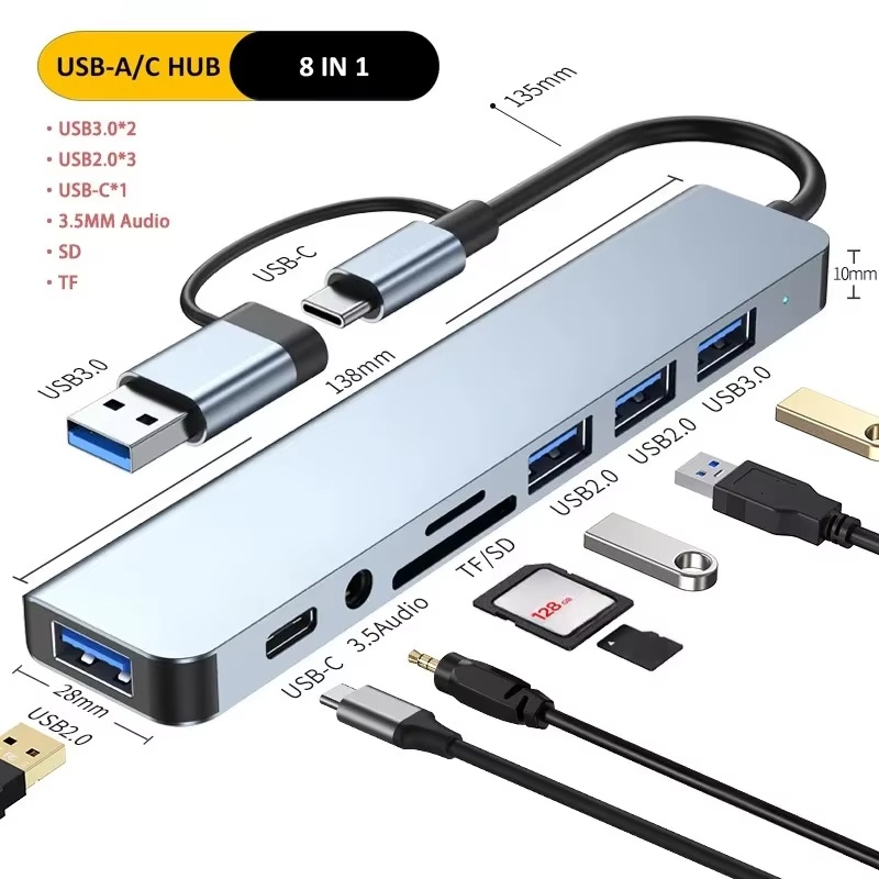 Multi Port Usb Hub - ประเภท C ฮับ USB Splitter 8